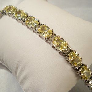 New Charles Winston Lite Yellow Oval Cut Cubic Zirconias Silver Vintage Bracelet